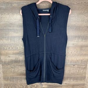 Athleta Lotus Hooded Zip Up Vest in Navy Blue